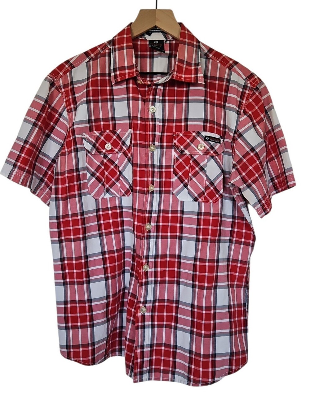 Enyce Red and White Plaid Short-Sleeve Button-Down Shirt Men's Large